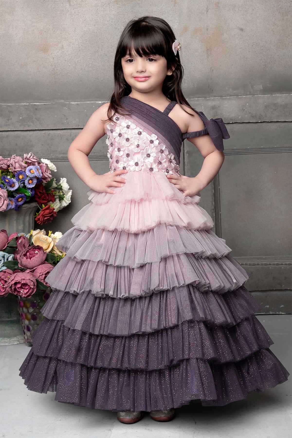 Lavender and pink ombre Multi-Layered gown for Girls