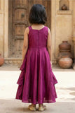 Wine Embroidered Tiered Ethnic Gown For Girls