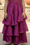 Wine Embroidered Tiered Ethnic Gown For Girls