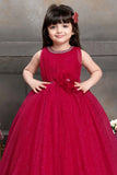 Shimmer Pink Net Gown With Floral Embellishment For Girls