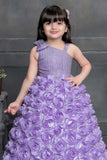 Lavender Sequin Designer Party Gown With Flower Embellishments For Girls