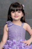 Lavender Sequin Designer Party Gown With Flower Embellishments For Girls