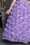 Lavender Sequin Designer Party Gown With Flower Embellishments For Girls