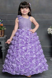 Lavender Sequin Designer Party Gown With Flower Embellishments For Girls