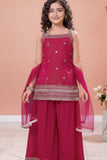 Rani Pink Embroidered Kurti And Palazzo Set for Girls