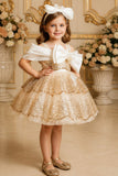 Girls Golden  Sequin Bow Party Wear Frock