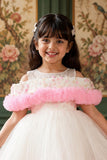 Ivory Party Wear Frock With Pink Butterfly Embroidery For Girls
