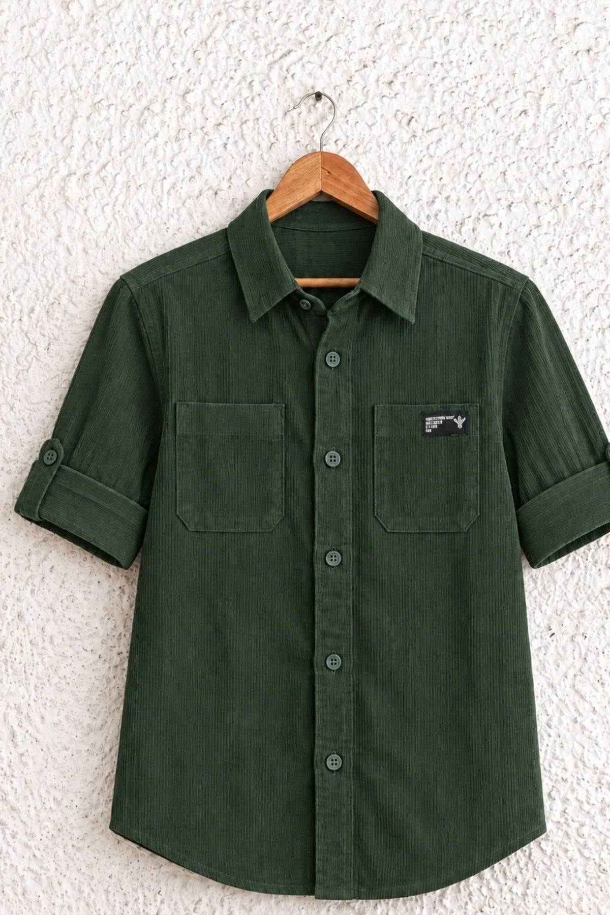 Boys Green Solid Double Pocket Shirt