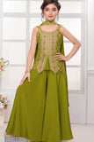 Olive Green Embroidered Palazzo Set with Dupatta Palazzo Set For Girls