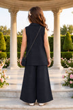 Black & White Floral Embroidered Sleeveless Co-ord Set For Girls