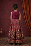 Girls Wine Floral Embroidered Lehenga Choli Set with Traditional Ethnic Detailing