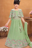 Pastel Green Embroidered Lehenga Choli with Dupatta For Girls