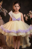 Girls Pastel Yellow and Lavender High Low Party Dress with Sequin