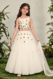 White Embroidered Lehenga Choli Set For Girls