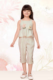 Cream Floral Appliqué And Palazzo Set For Girls