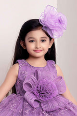 Purple Sleeveless And Floral Embellished Frock For Girls