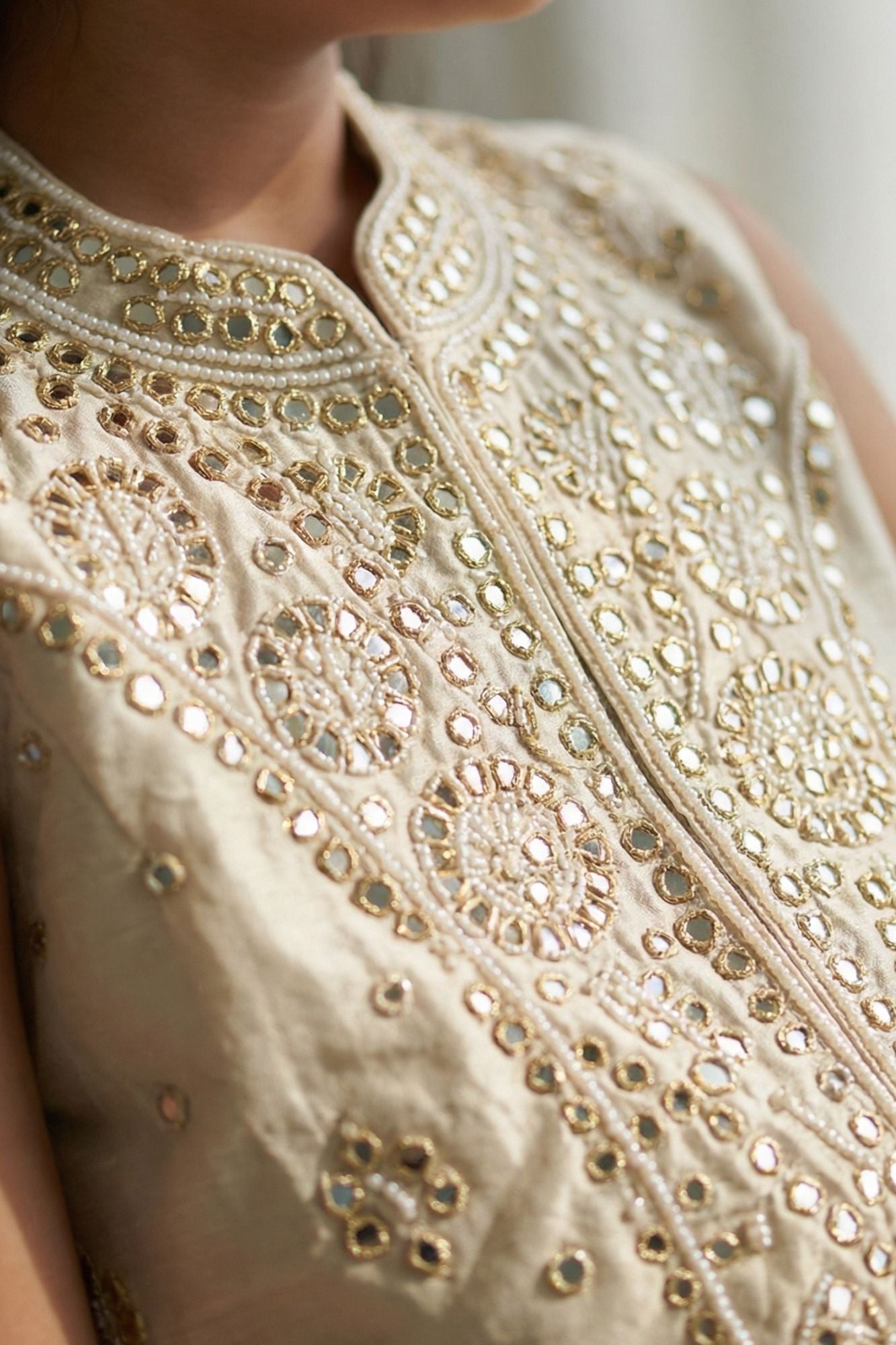 Girls Ivory Embellished Jacket-Style Top With Palazzo Set