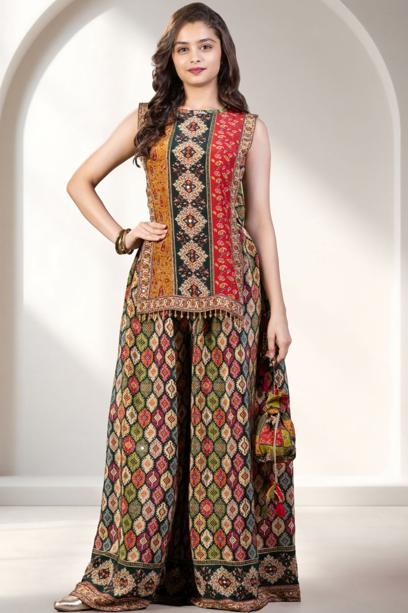 Multicolour Traditional Printed Palazzo Set for Girls