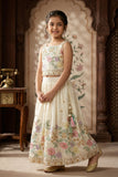 Girls White Floral Embroidered Lehenga Set With Dupatta