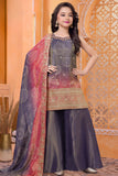 Girls Lavender Ombre Kurti Palazzo Set With Dupatta
