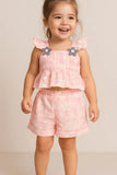Daisy Bloom Pink Peplum Top & Shorts Co-ord Set for Girls