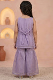 Girls Lavender Floral Embroidered Sharara Set with Dupatta