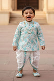 Aqua Blue Geometric Printed Kurta And Dhoti  Set for Boys