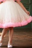 Ivory Party Wear Frock With Pink Butterfly Embroidery For Girls