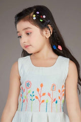 Fawn Floral Embroidered Dress For Girls