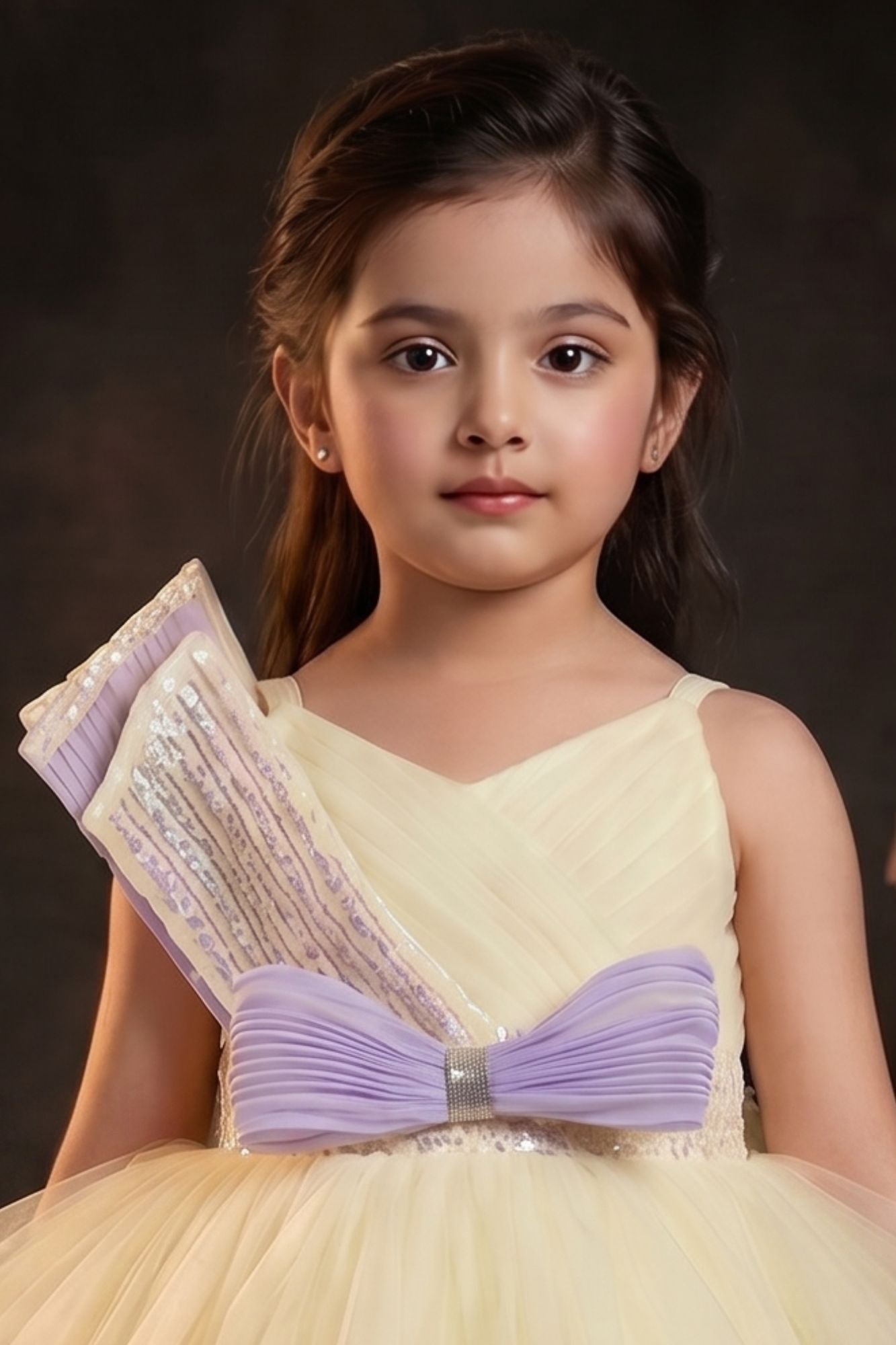 Girls Pastel Yellow and Lavender High Low Party Dress with Sequin