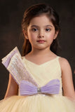 Girls Pastel Yellow and Lavender High Low Party Dress with Sequin