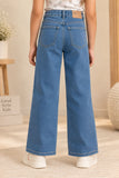 Blue Stone Washed Straight Fit Denim Jeans For Girls
