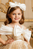 Girls Golden  Sequin Bow Party Wear Frock