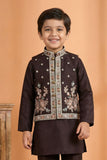 Wine Embroidered Kurta Set with Nehru Jacket For Boys