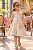 Beige Dress with Embroidered Yoke & Contrast Piping For Girls