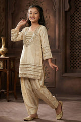 Girls Ivory Embroidered Kurta Set