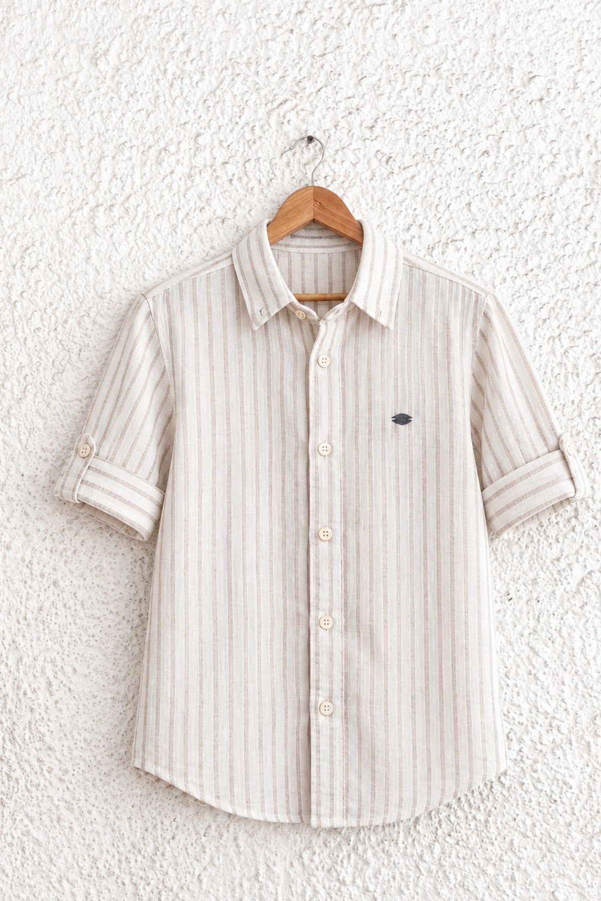 Boys Beige Striped Full Sleeve Casual Shirt