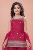 Rani Pink Embroidered Kurti And Palazzo Set for Girls