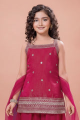 Rani Pink Embroidered Kurti And Palazzo Set for Girls