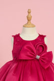 Rani Pink Party Frock with Statement Bow and 3D Floral Appliqué For Girls