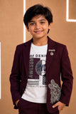 Wine Embroidered Party Wear Blazer with Tshirt