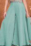Girls Sea Green Embroidered Palazzo Set With Halter Neck And Dupatta