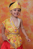 Red Krishna Janmashtami Dhoti Set with Paisley Print Angavastram for Boys
