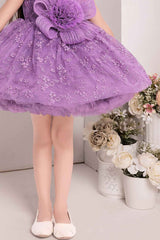 Purple Sleeveless And Floral Embellished Frock For Girls