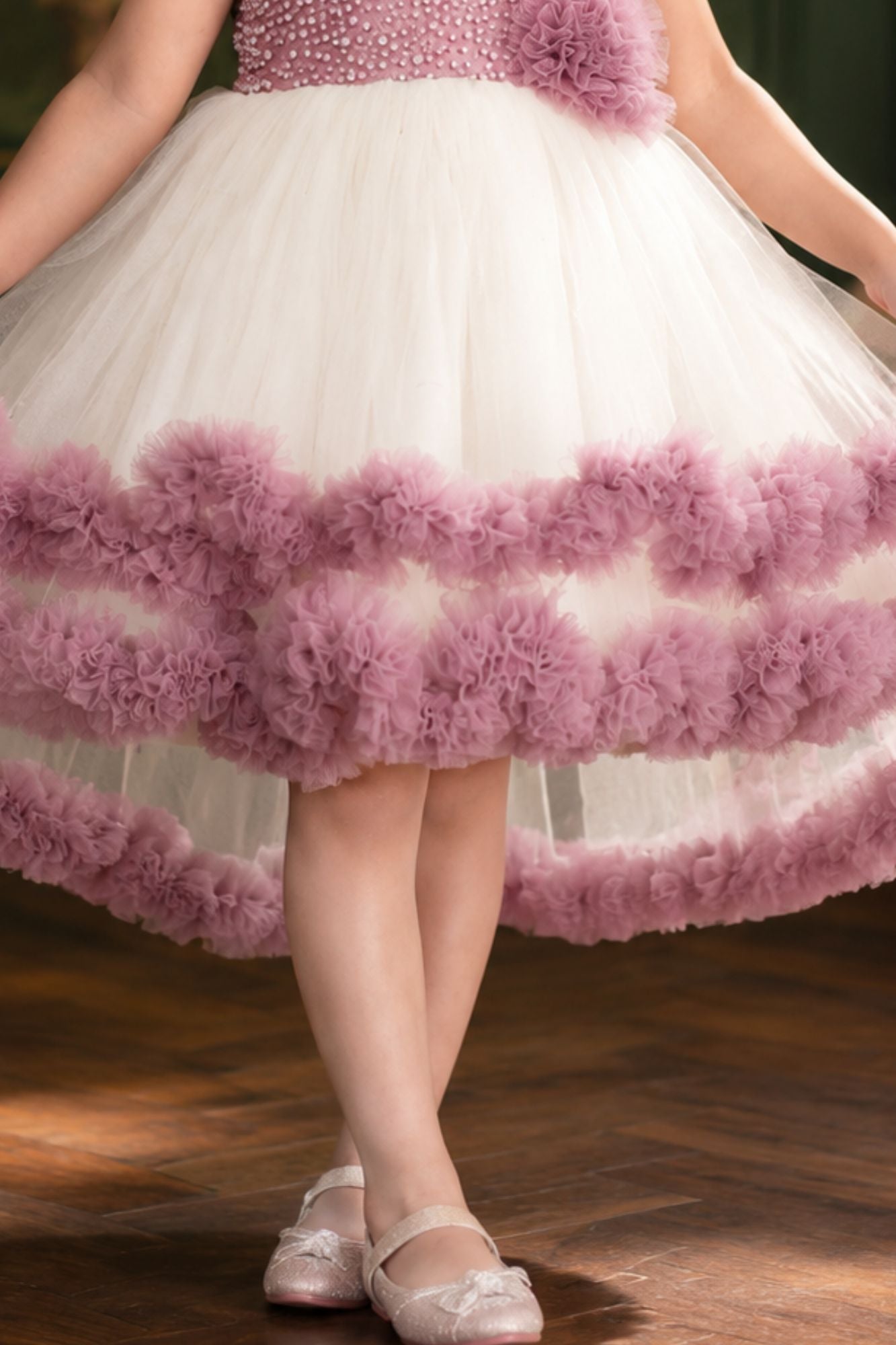 Purple Party Frock with Ruffle For Girls