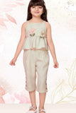Cream Floral Appliqué And Palazzo Set For Girls