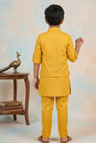 Boys Mustard Yellow Kurta Set with Elephant Embroidered Nehru Jacket