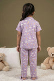 Lavender Unicorn And Cloud Print Night Suit Set For Girls