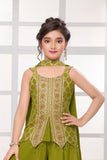 Olive Green Embroidered Palazzo Set with Dupatta Palazzo Set For Girls