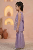 Girls Lavender Floral Embroidered Sharara Set with Dupatta